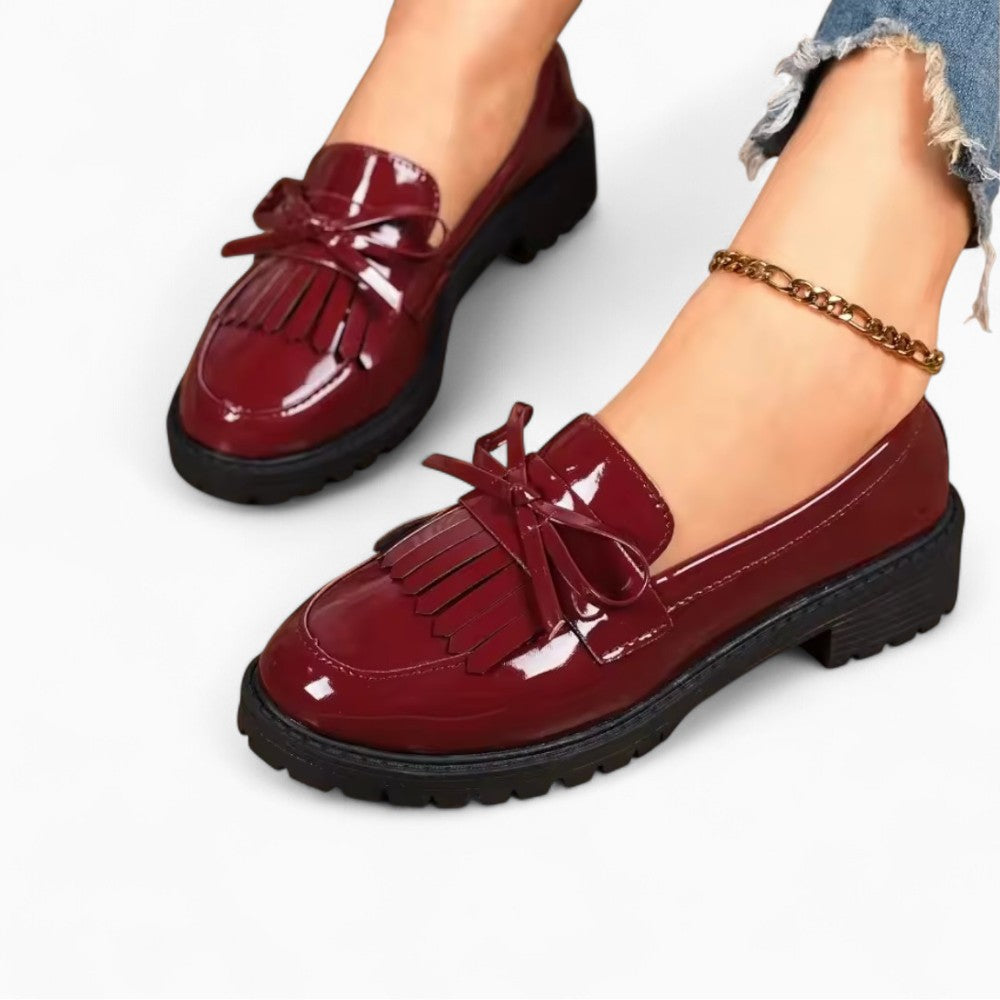 Mocassins À Talons En Cuir Verni Avec Nœud Décoratif