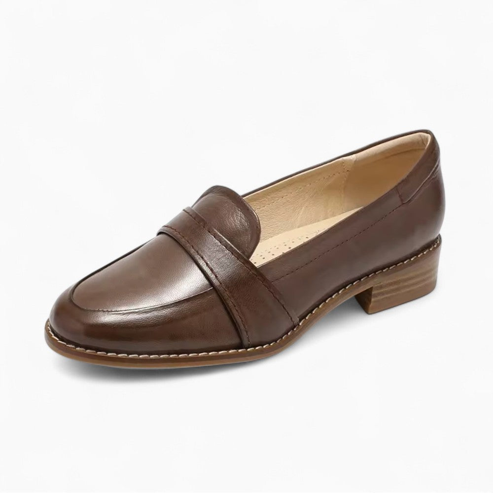 Mocassins À Talons Carrés En Cuir Souple Pour Femmes