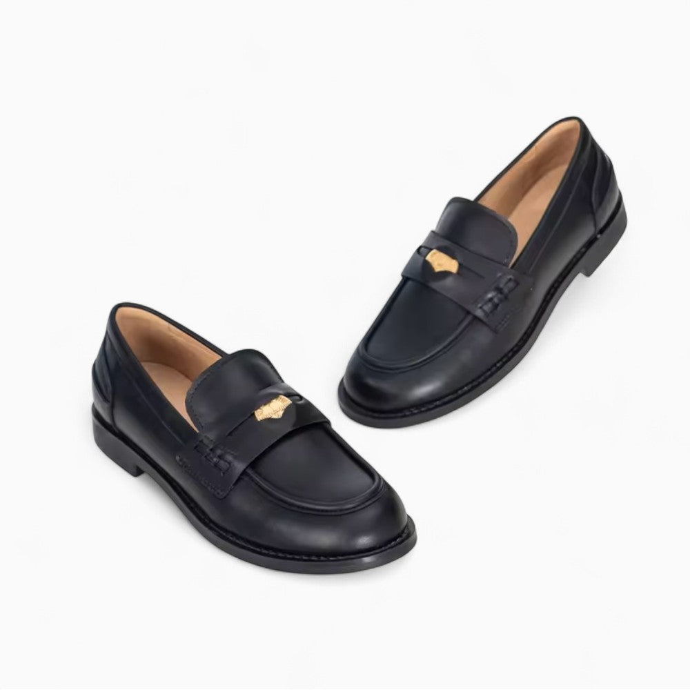 Mocassins À Talon Carré Noir Pour Femmes