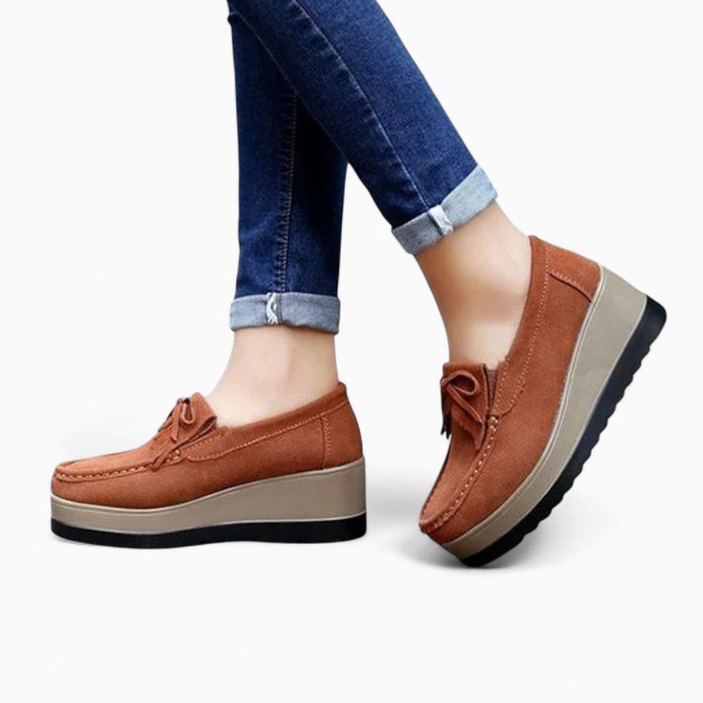Mocassins À Semelle Compensée En Daim Pour Femme