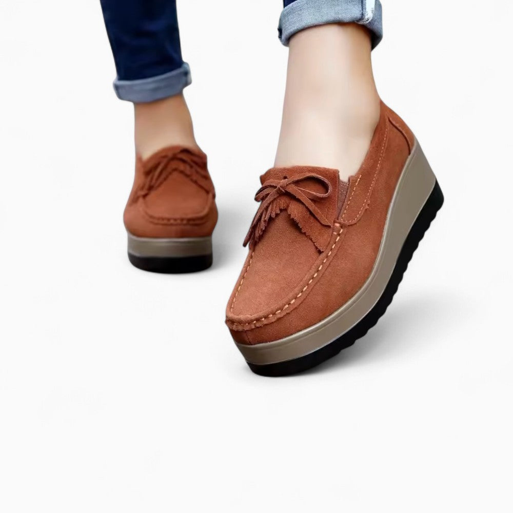 Mocassins À Semelle Compensée En Daim Pour Femme