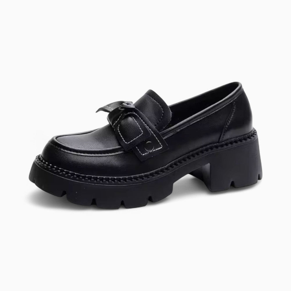Mocassins À Plateforme Ornés D’un Ravissant Nœud Papillon Noir Pour Femmes