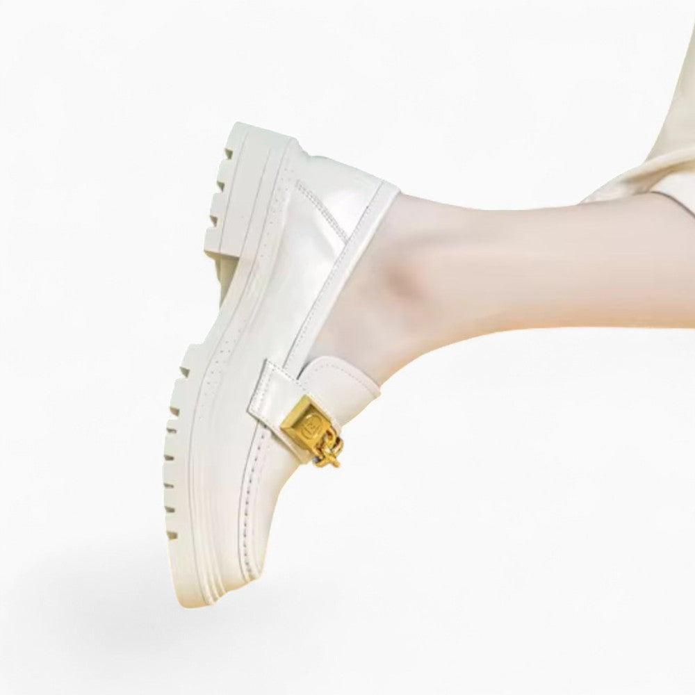 Mocassins À Plateforme En Cuir Verni Avec Chaîne Dorée Pour Femmes