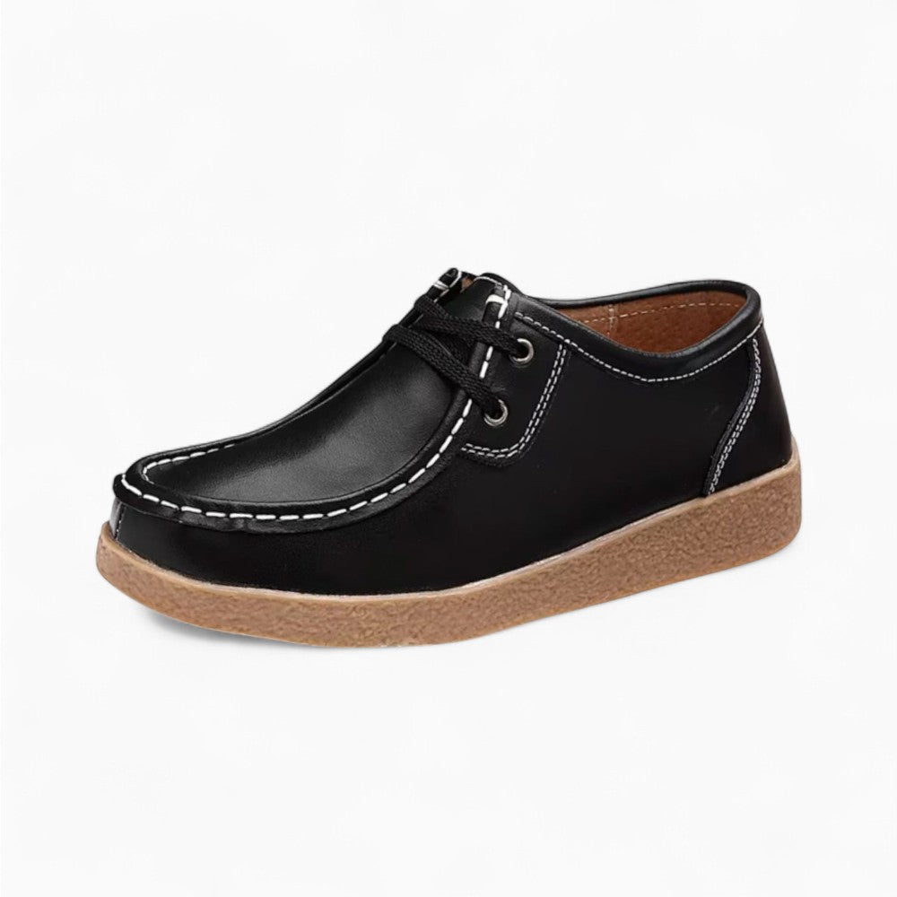 Mocassins À Lacets En Cuir À Semelle Épaisse Noir Pour Femmes