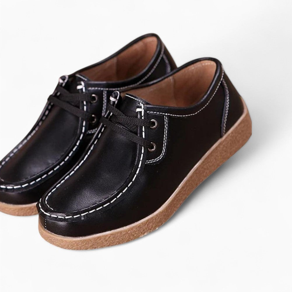 Mocassins À Lacets En Cuir À Semelle Épaisse Noir Pour Femmes