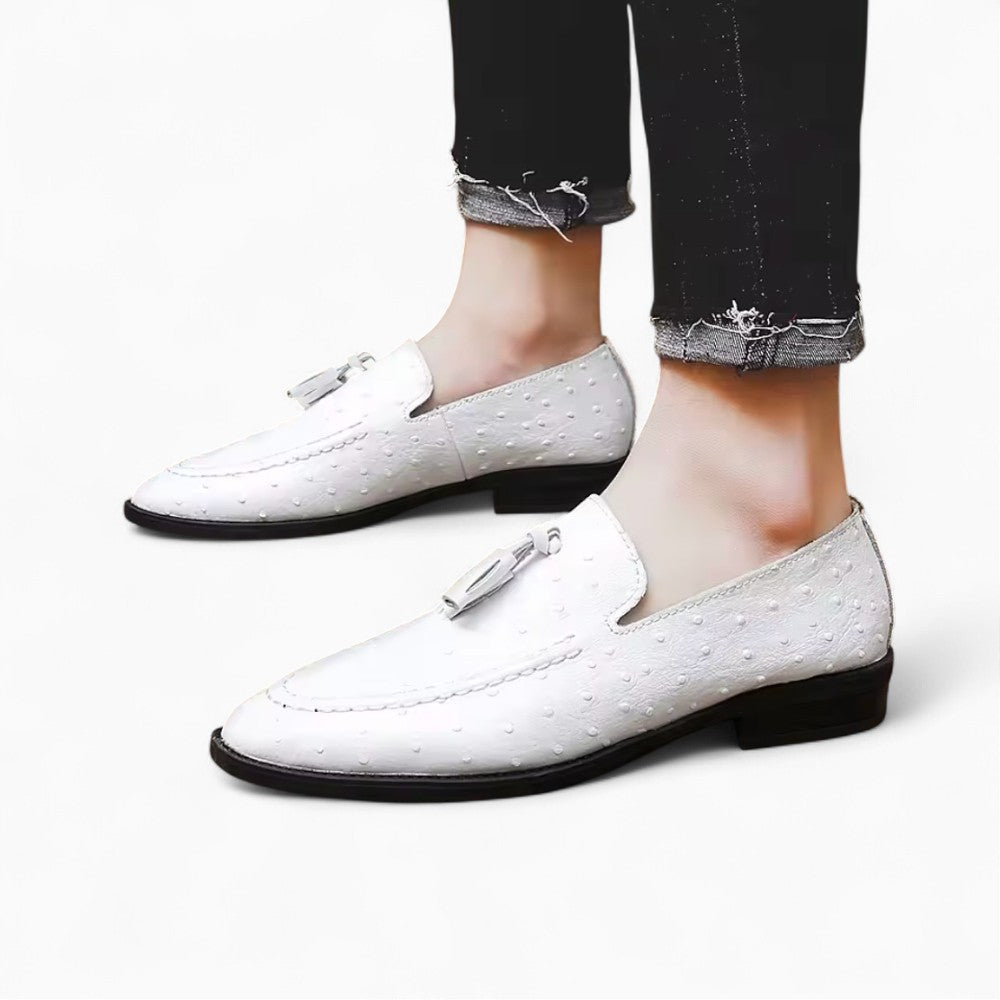 Mocassins À Glands Vernis Noir Et Blanc Pour Homme