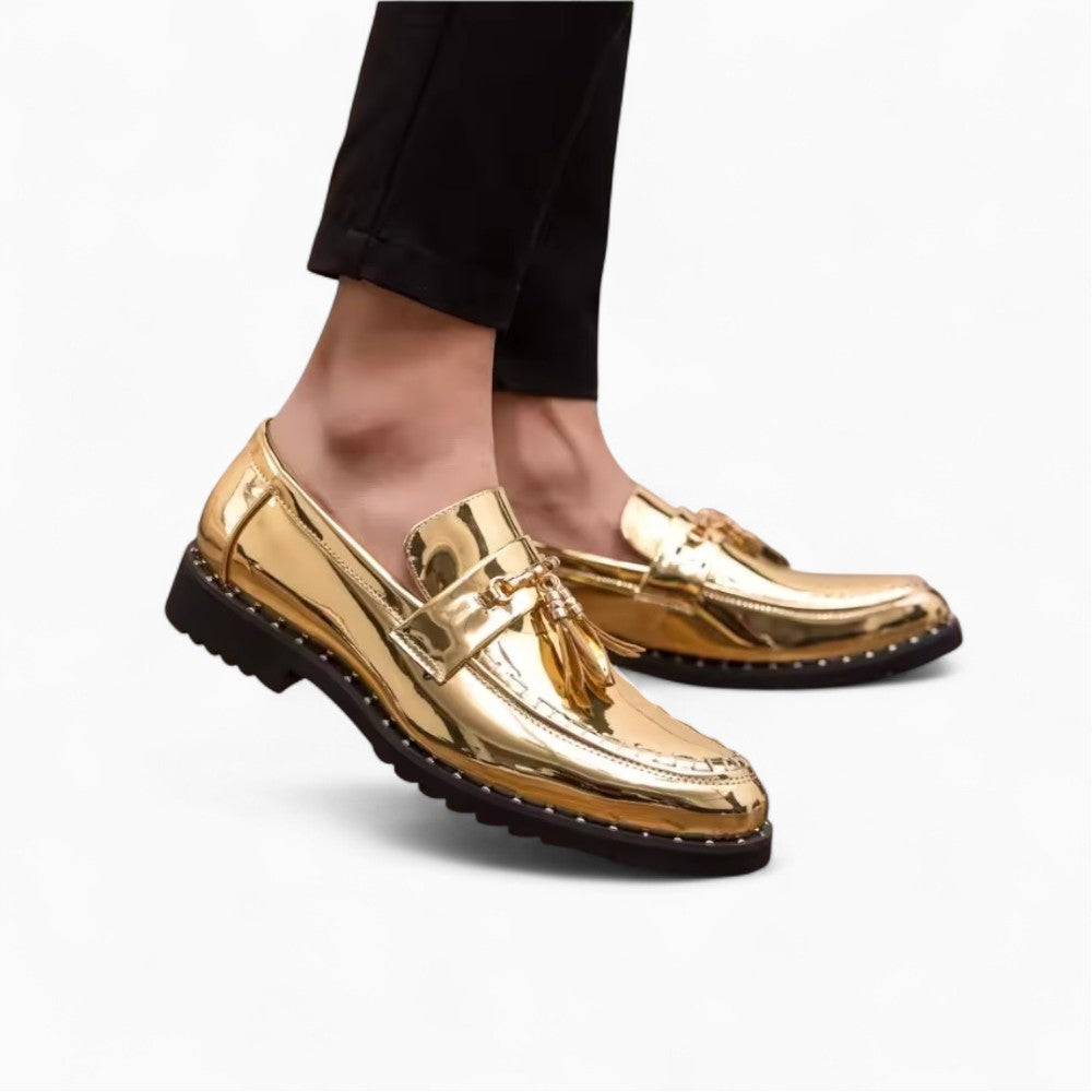 Mocassins À Glands Vernis À Boucle Dorée Pour Homme