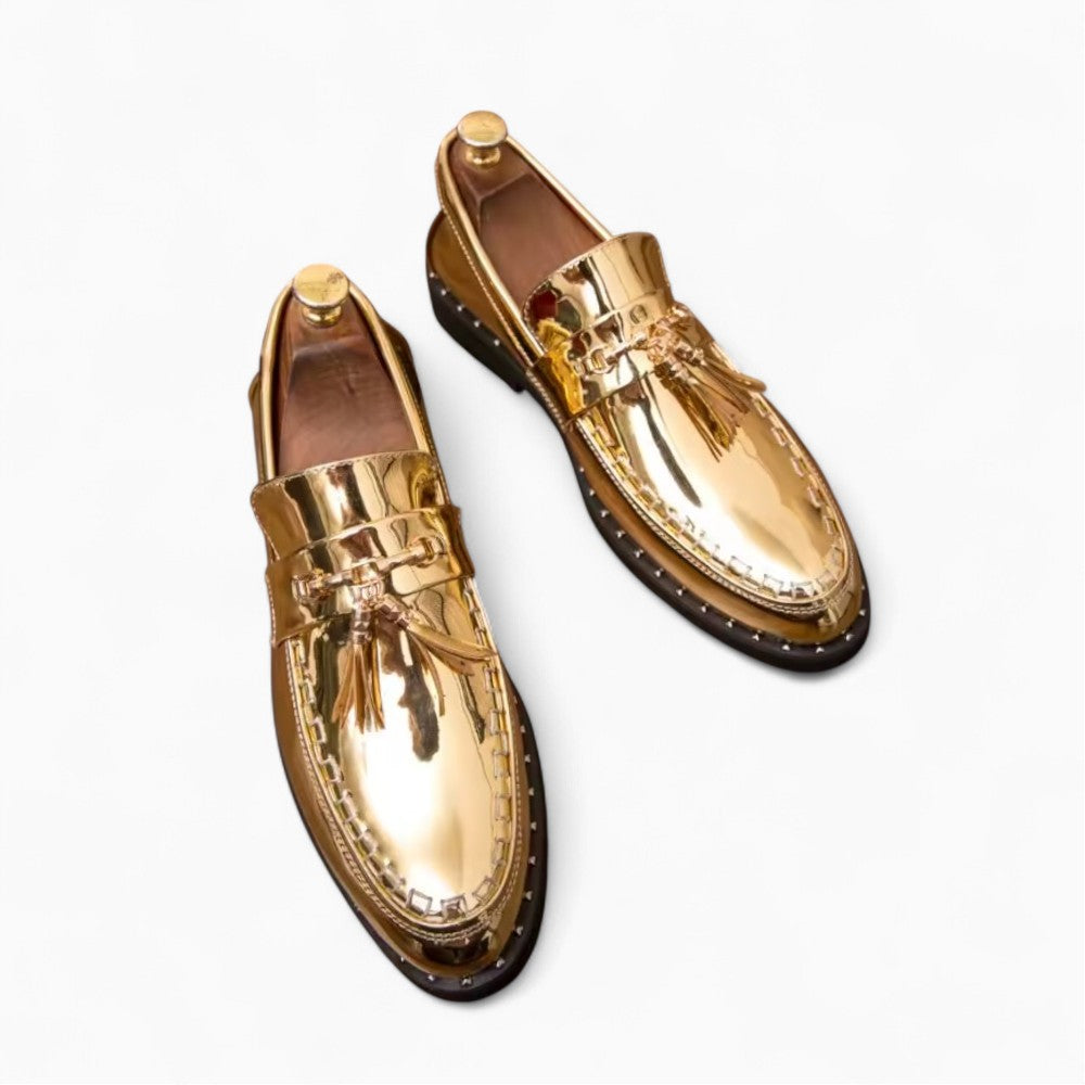 Mocassins À Glands Vernis À Boucle Dorée Pour Homme