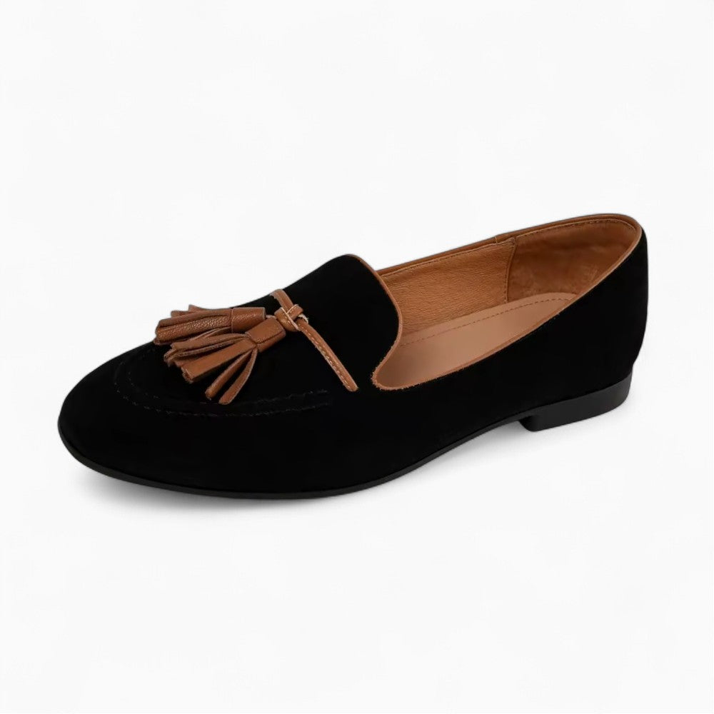 Mocassins À Glands Noirs Daim Pour Femme