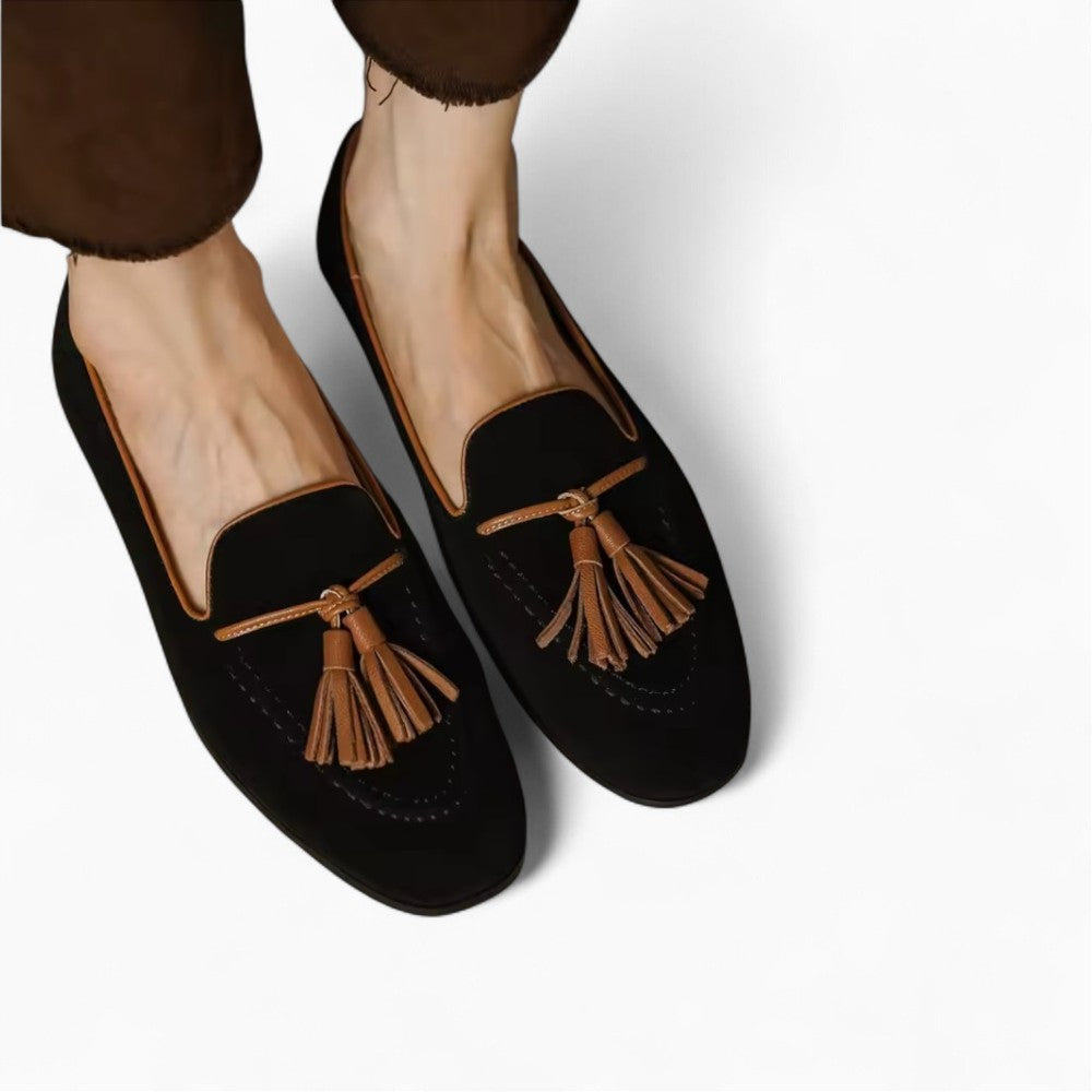 Mocassins À Glands Noirs Daim Pour Femme