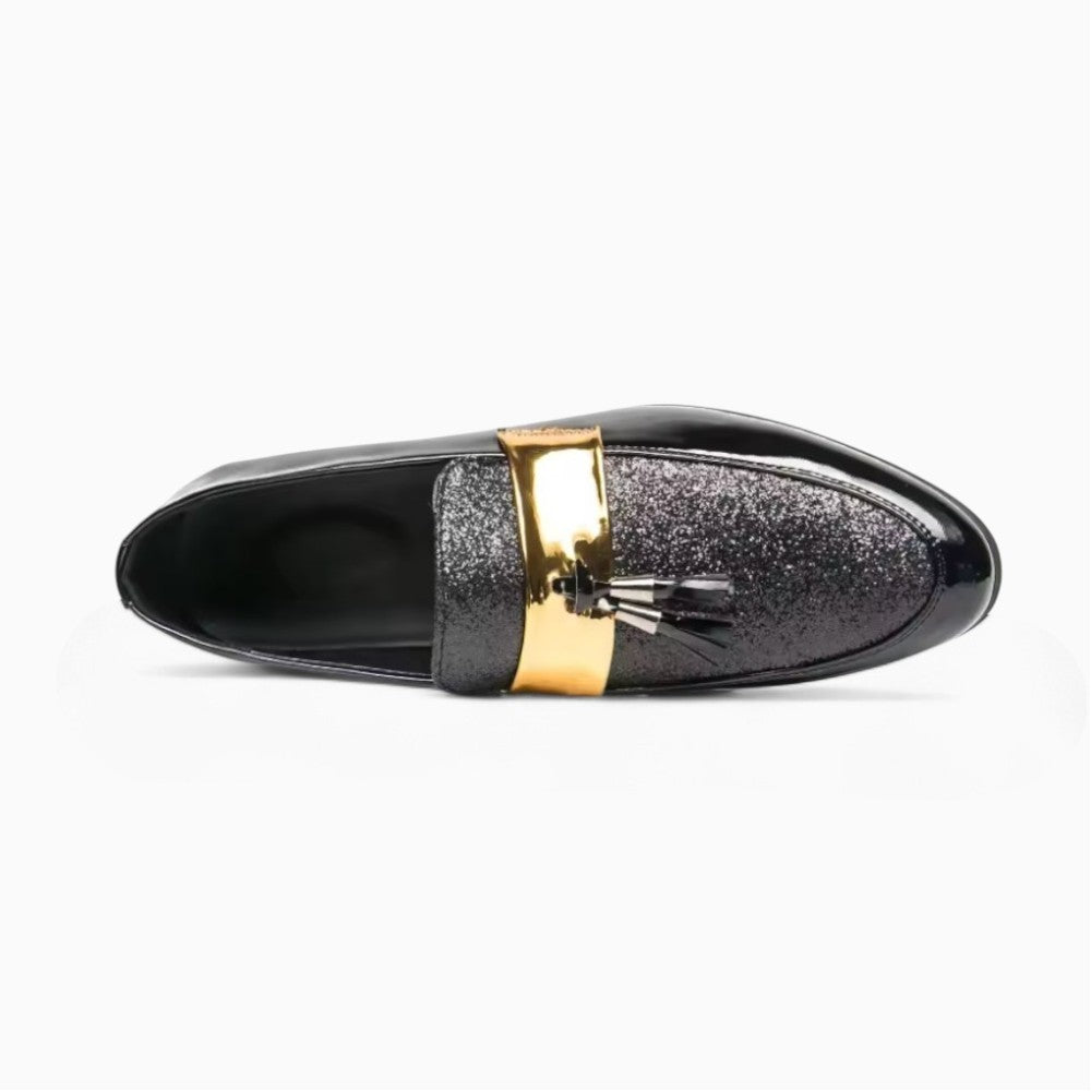 Mocassins À Glands Noir Et Doré Style Derby