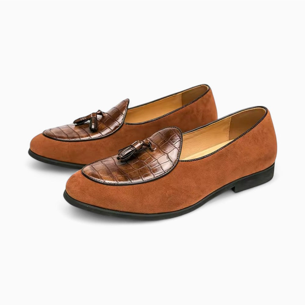 Mocassins À Glands En Daim Avec Torsade En Cuir