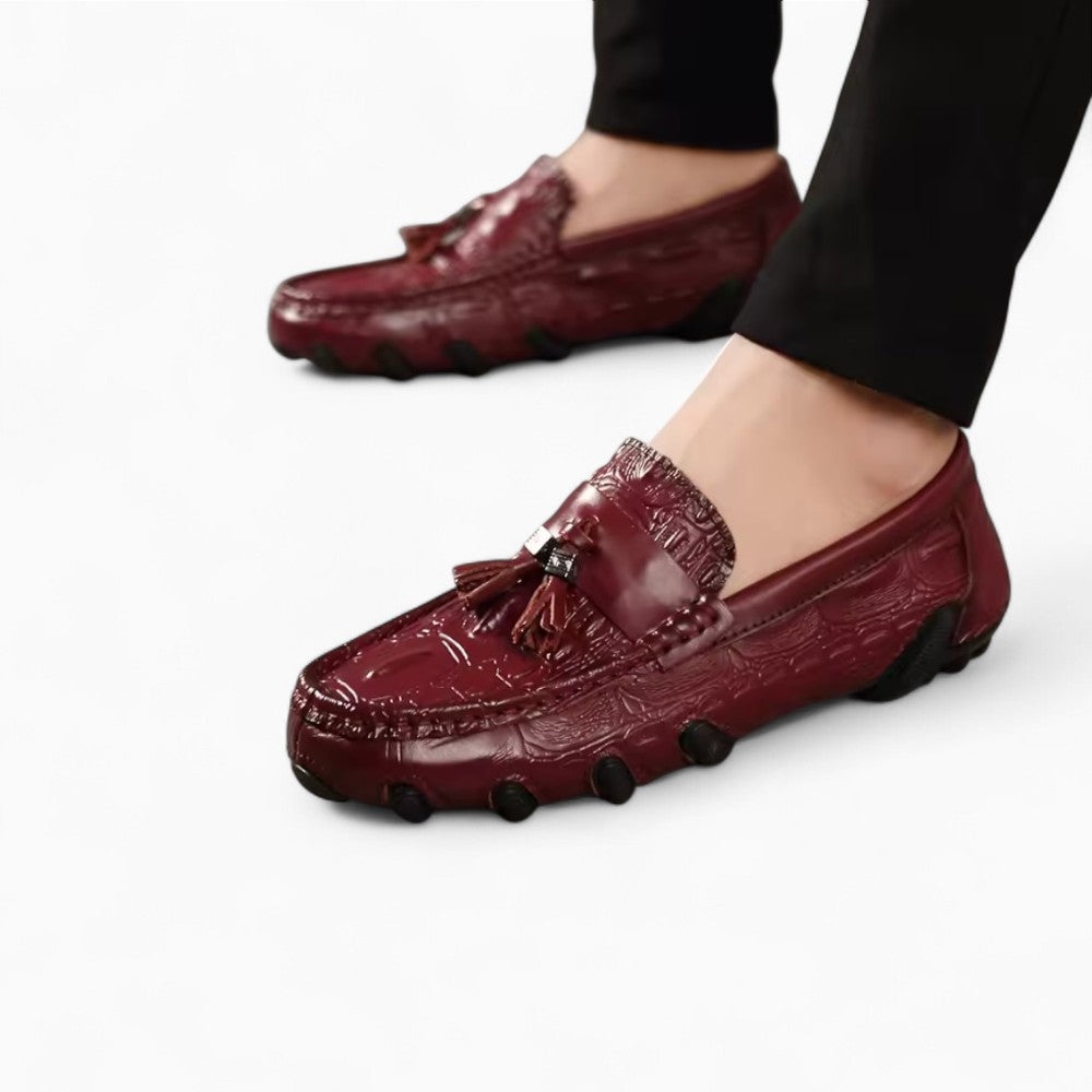 Mocassins À Glands En Cuir Véritable Effet Croco Pour Homme
