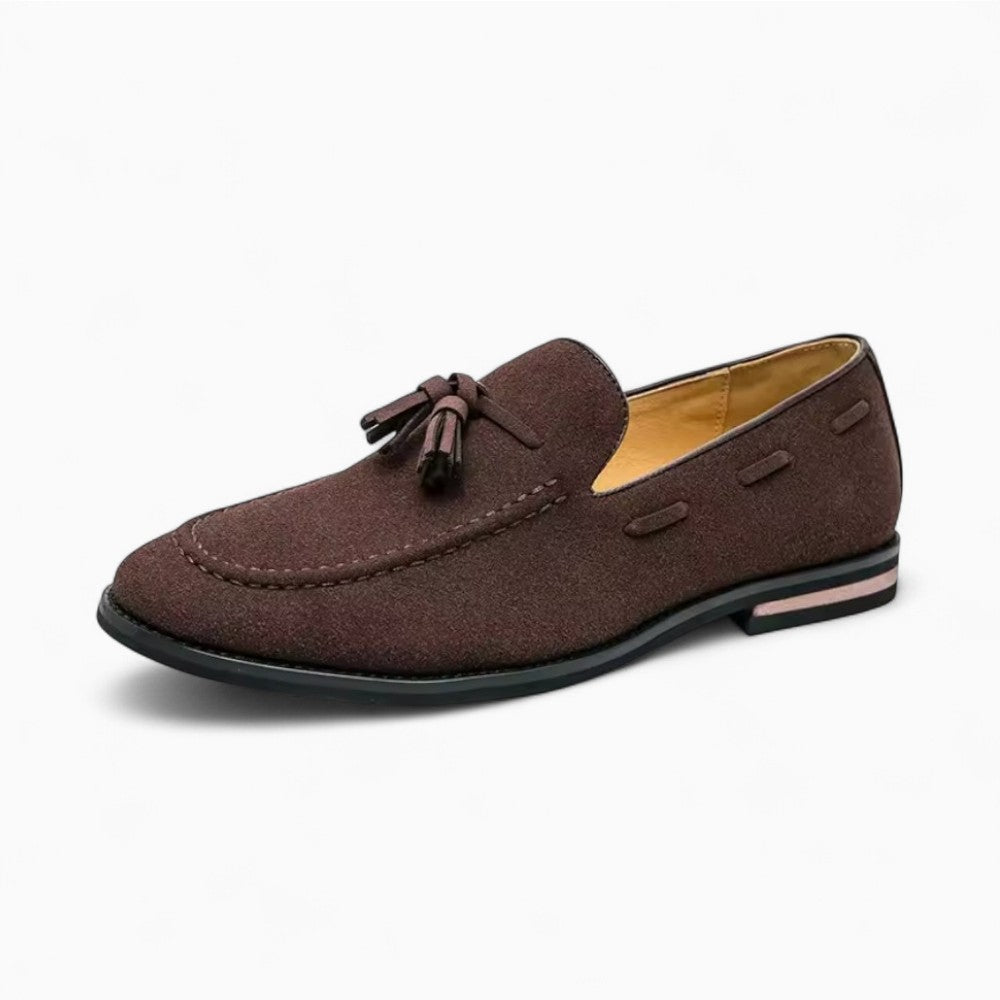Mocassins À Glands En Cuir Suède À Surpiqûres Blanches
