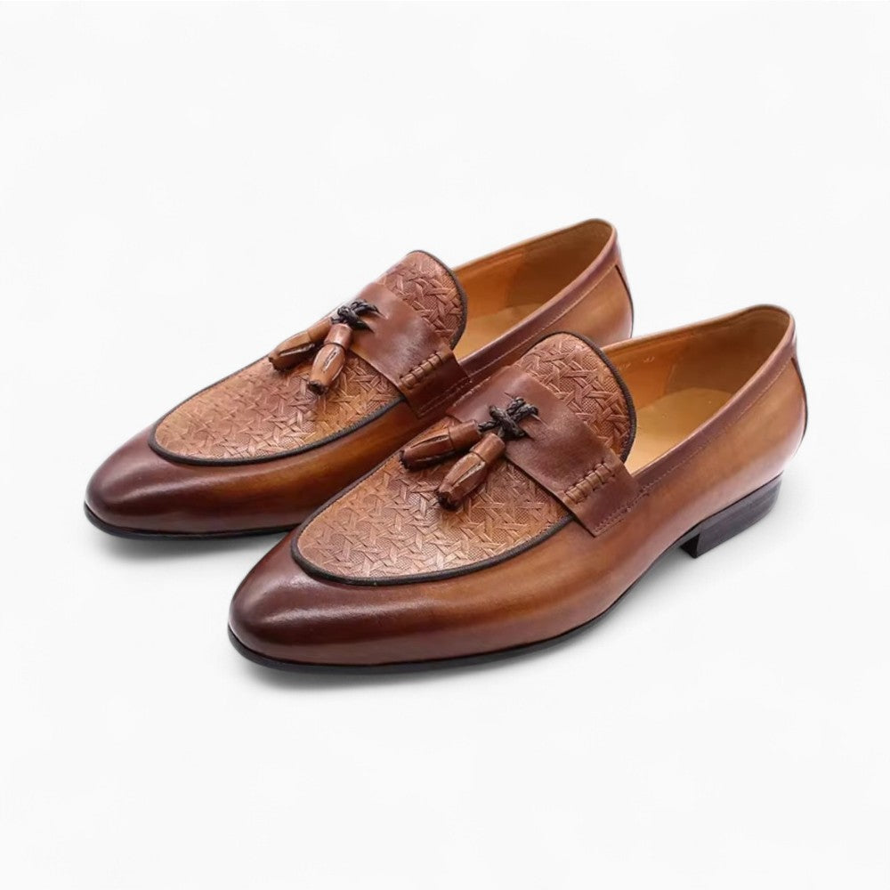 Mocassins À Glands En Cuir Motif Zigzag Tissé