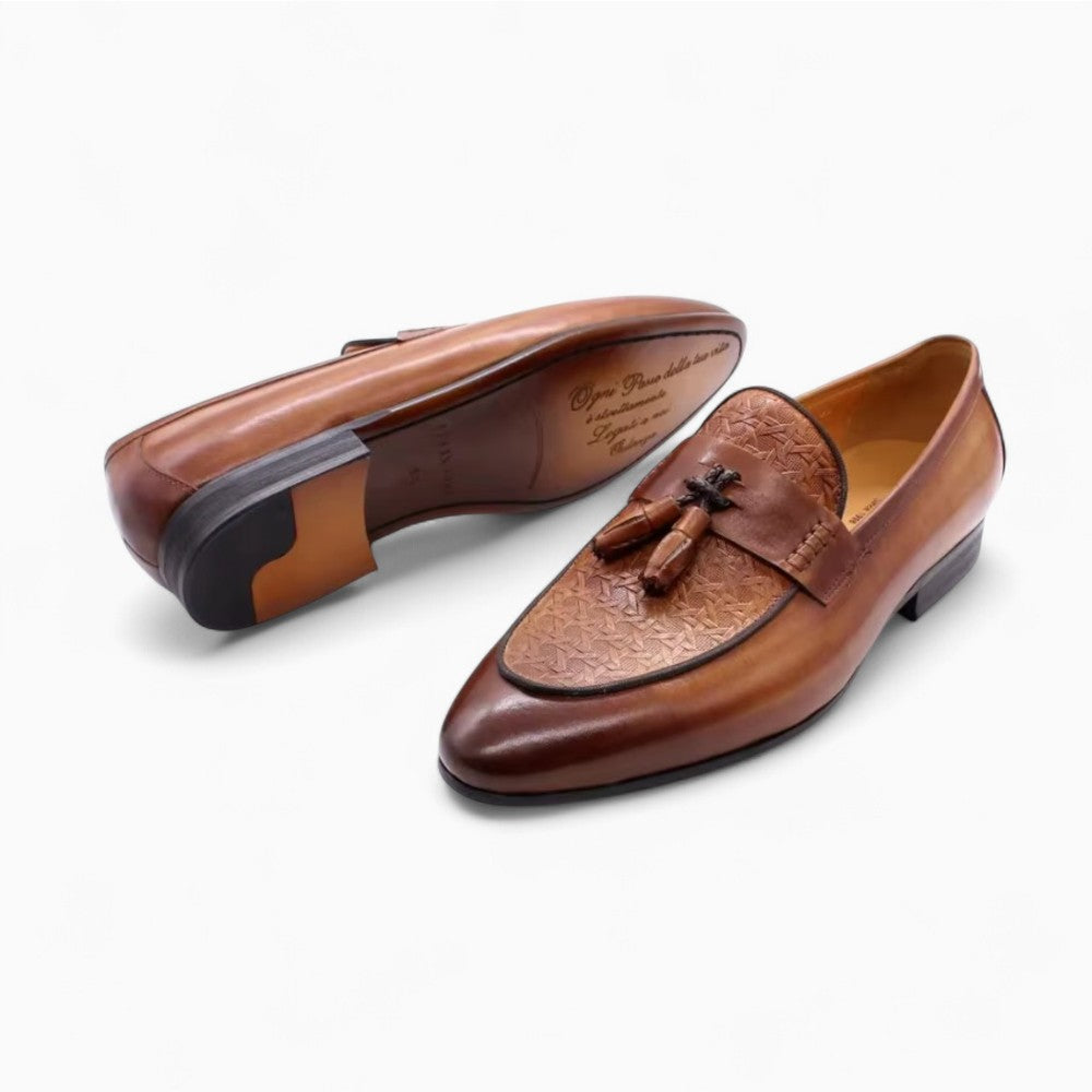 Mocassins À Glands En Cuir Motif Zigzag Tissé