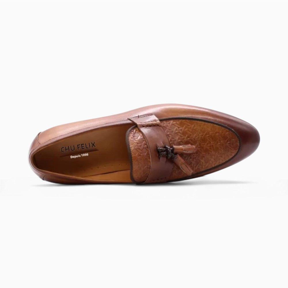 Mocassins À Glands En Cuir Motif Zigzag Tissé