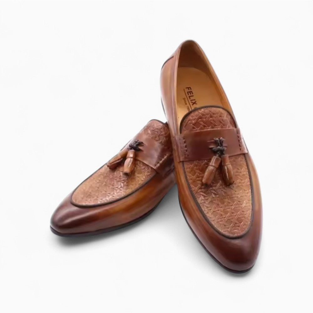 Mocassins À Glands En Cuir Motif Zigzag Tissé