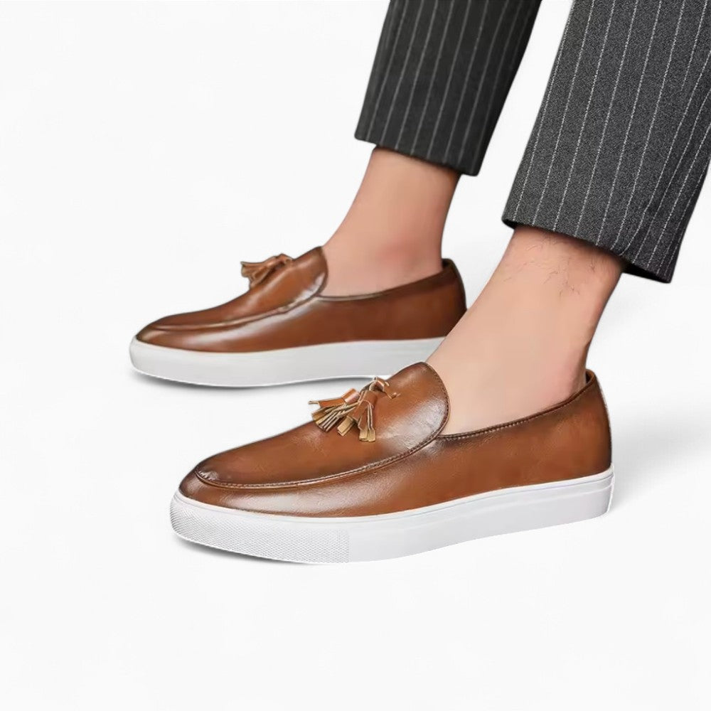 Mocassins À Glands En Cuir Lisse Respirant