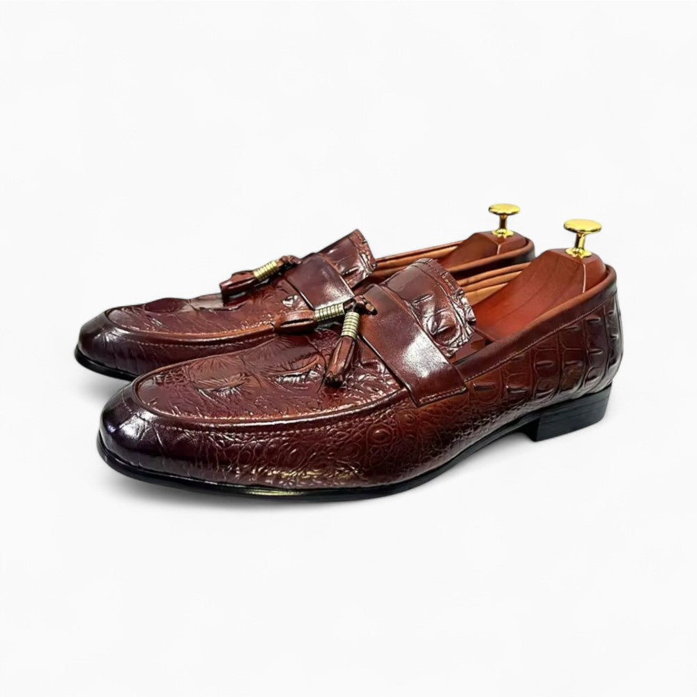 Mocassins À Glands Élégants En Cuir Croco Pour Homme