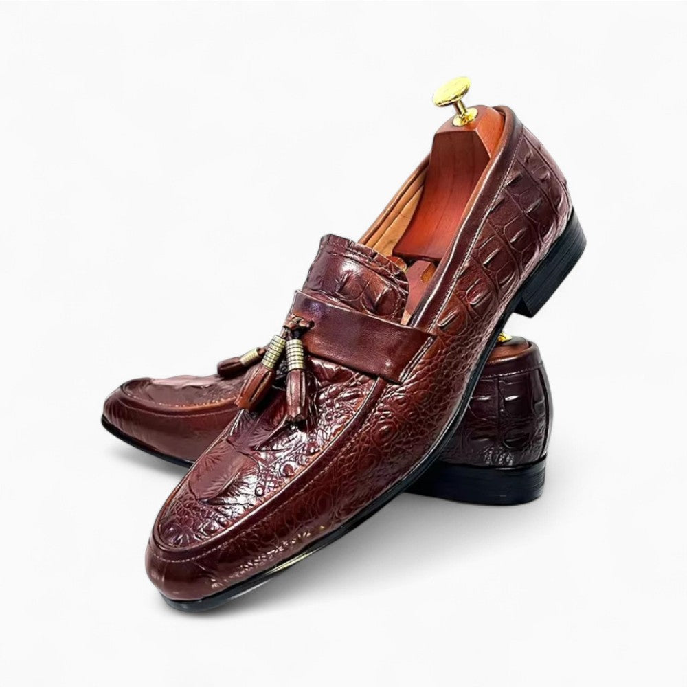 Mocassins À Glands Élégants En Cuir Croco Pour Homme