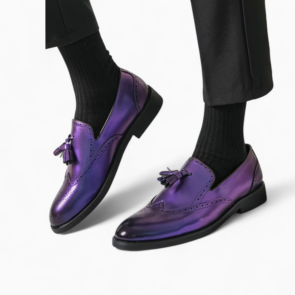 Mocassins À Gland Violet Métallique Pour Hommes