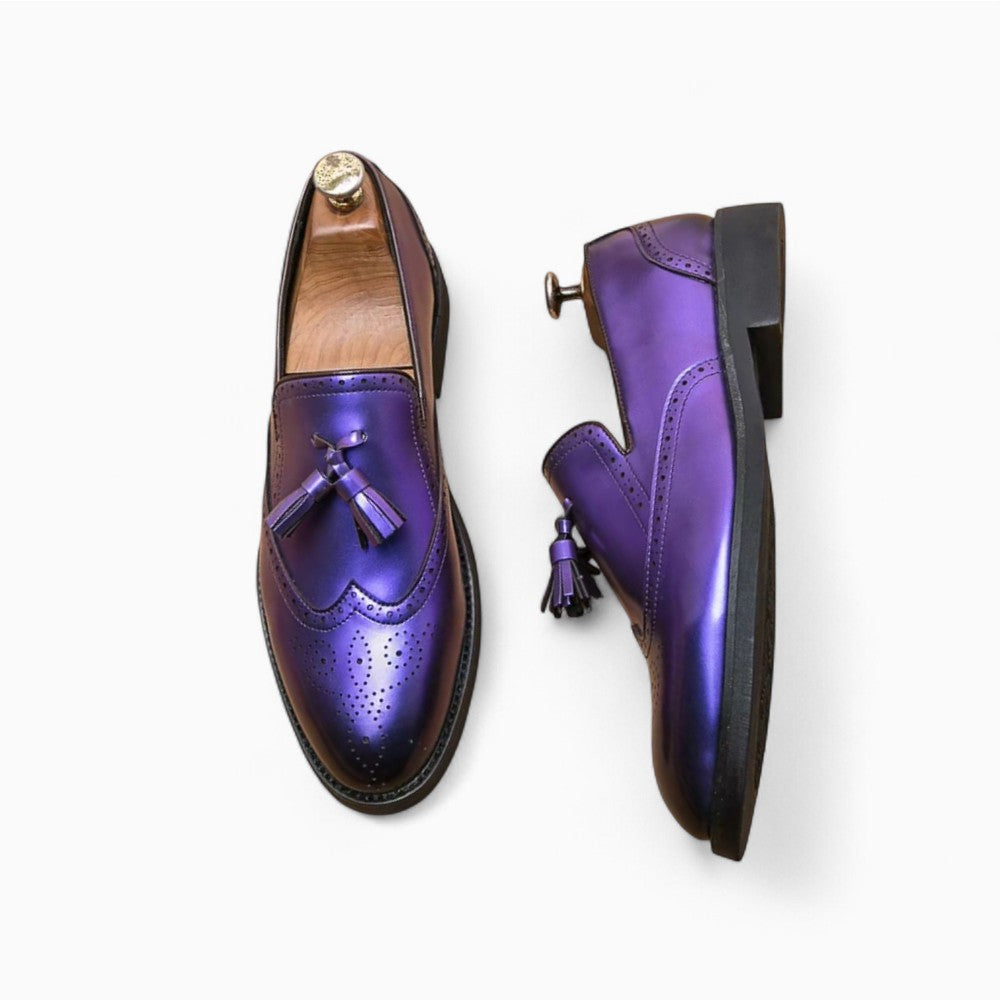 Mocassins À Gland Violet Métallique Pour Hommes