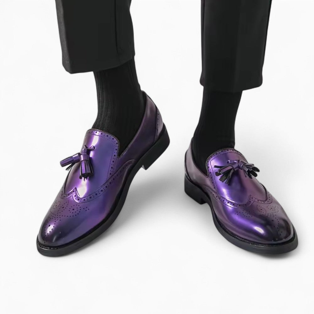 Mocassins À Gland Violet Métallique Pour Hommes