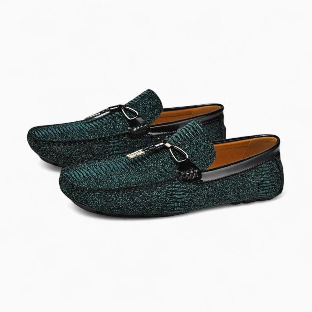 Mocassins À Gland Vert Métallique Pour Hommes