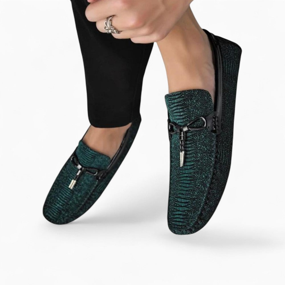 Mocassins À Gland Vert Métallique Pour Hommes