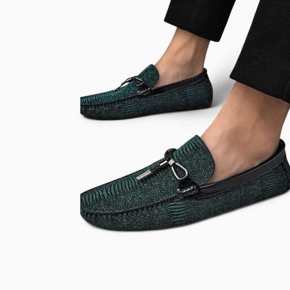 Mocassins À Gland Vert Métallique Pour Hommes