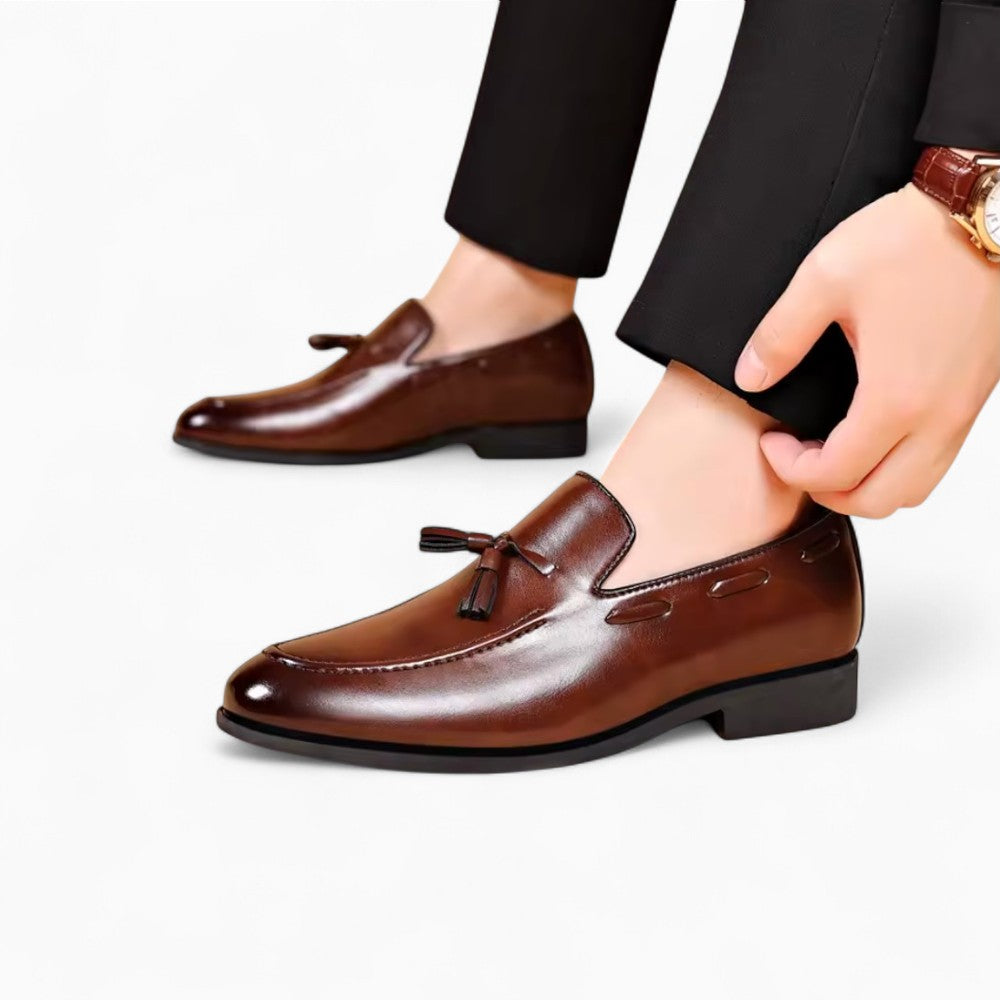 Mocassins À Gland En Cuir Véritable Marron Pour Hommes