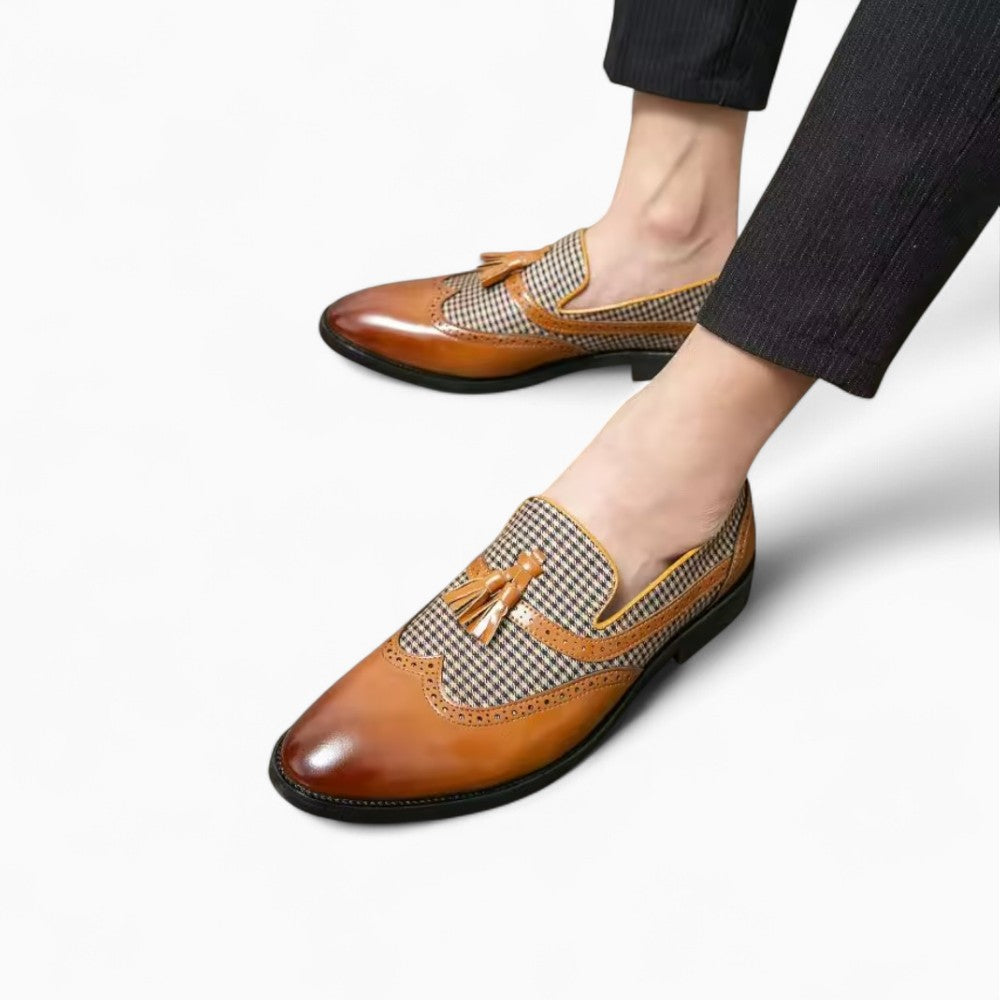 Mocassins À Gland À Carreaux Marron Et Blanc Pour Homme