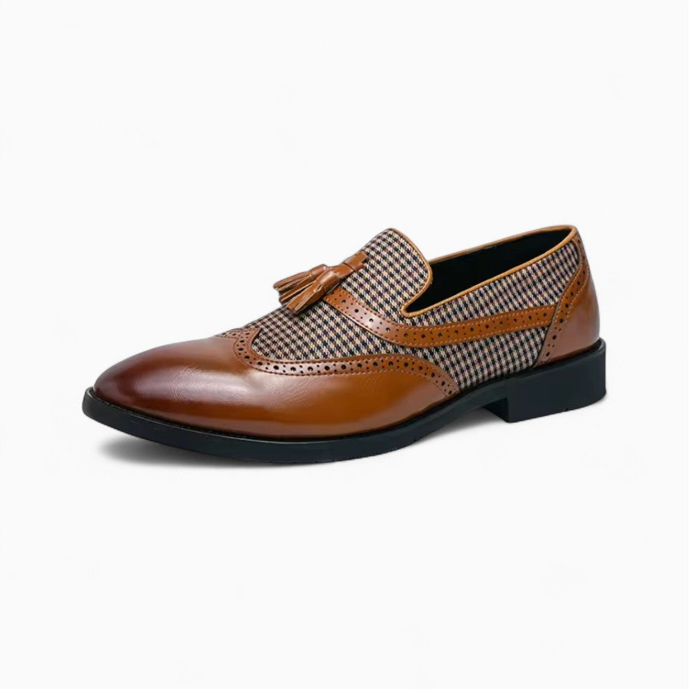 Mocassins À Gland À Carreaux Marron Et Blanc Pour Homme