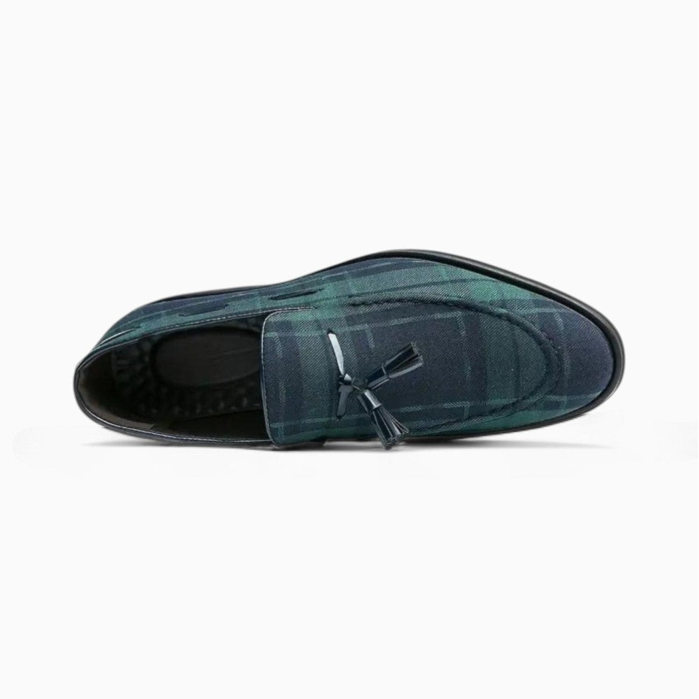 Mocassins À Gland À Carreaux Bleu Et Vert Pour Homme