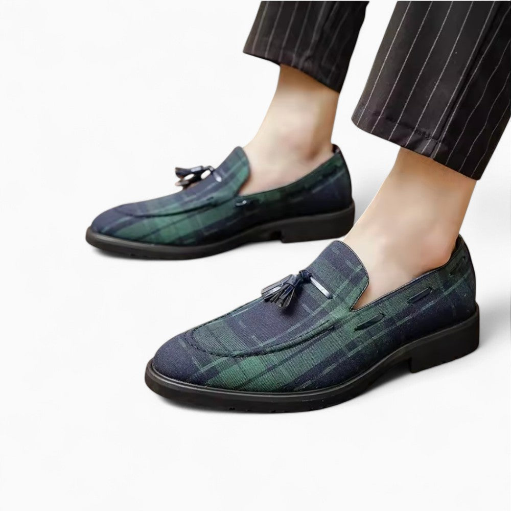 Mocassins À Gland À Carreaux Bleu Et Vert Pour Homme