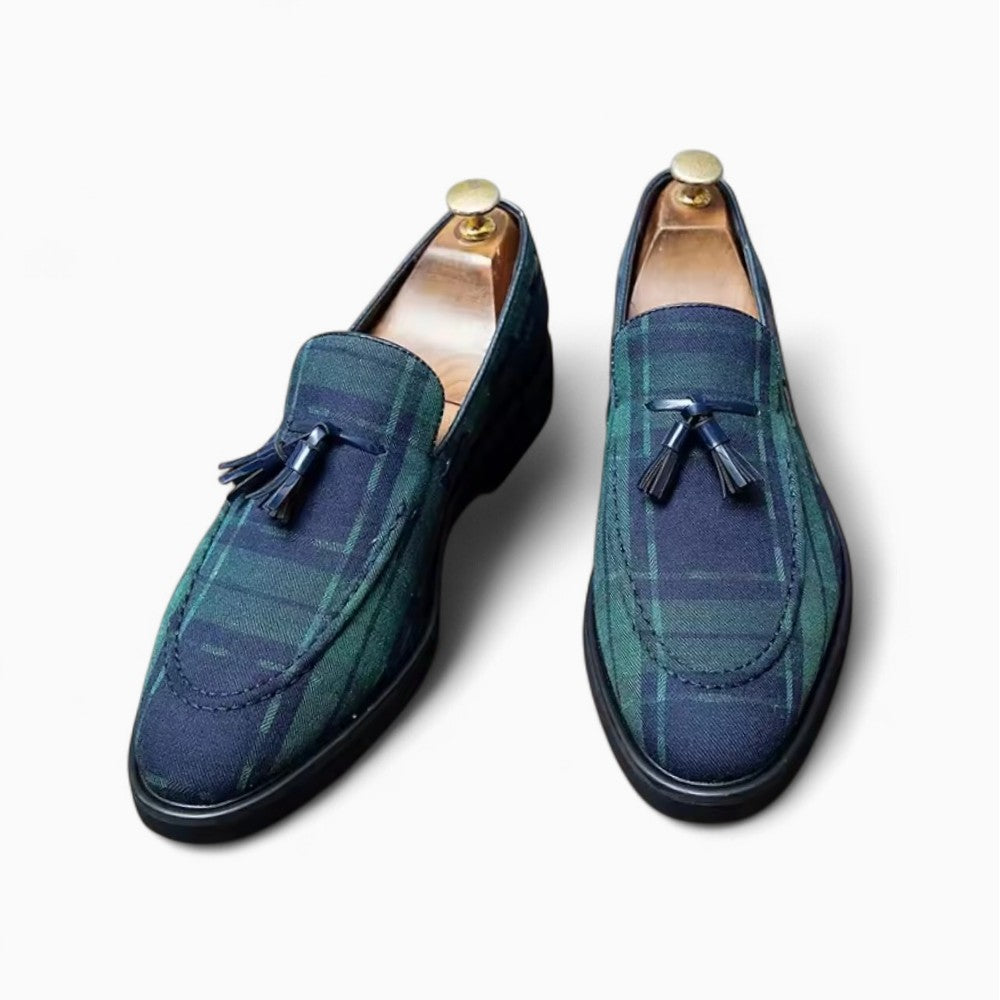 Mocassins À Gland À Carreaux Bleu Et Vert Pour Homme