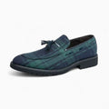 Mocassins À Gland À Carreaux Bleu Et Vert Pour Homme
