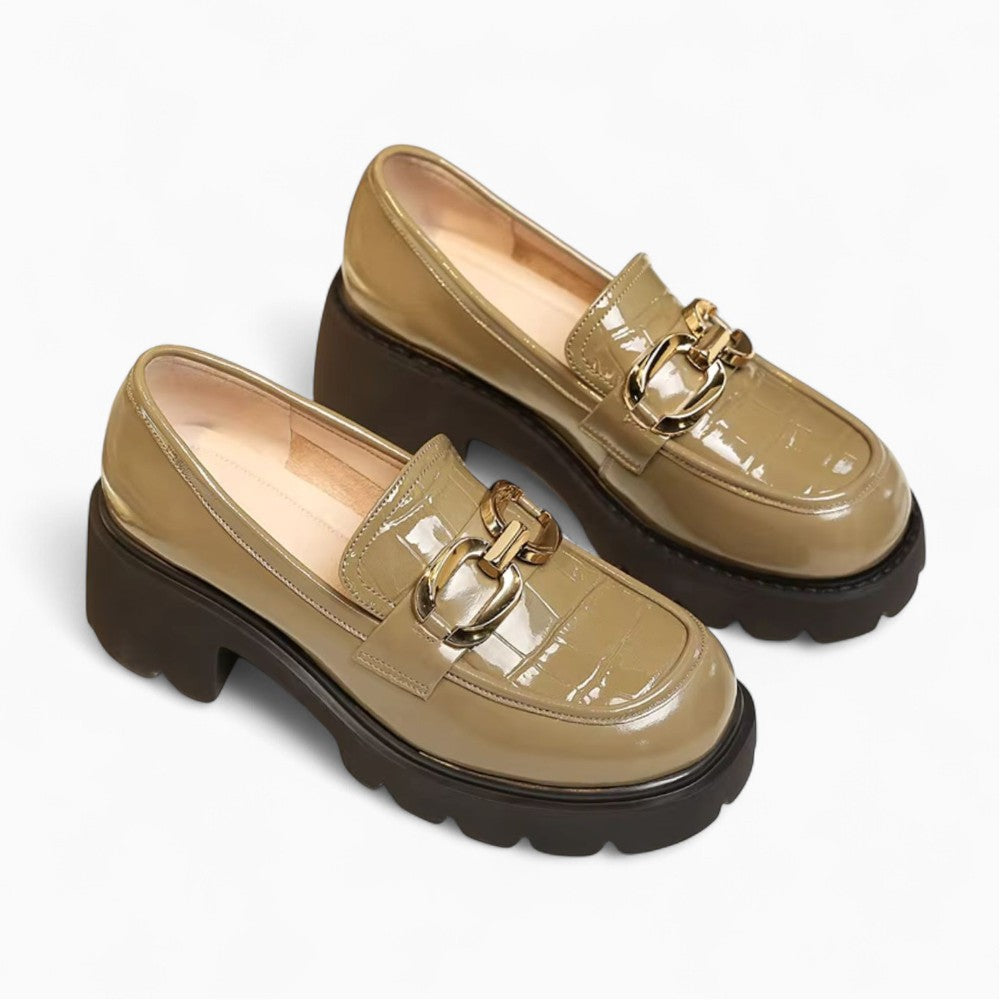 Mocassin En Cuir Végan Effet Croco Et À Boucle Dorée