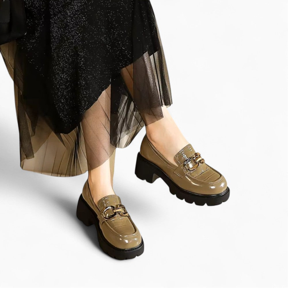 Mocassin En Cuir Végan Effet Croco Et À Boucle Dorée