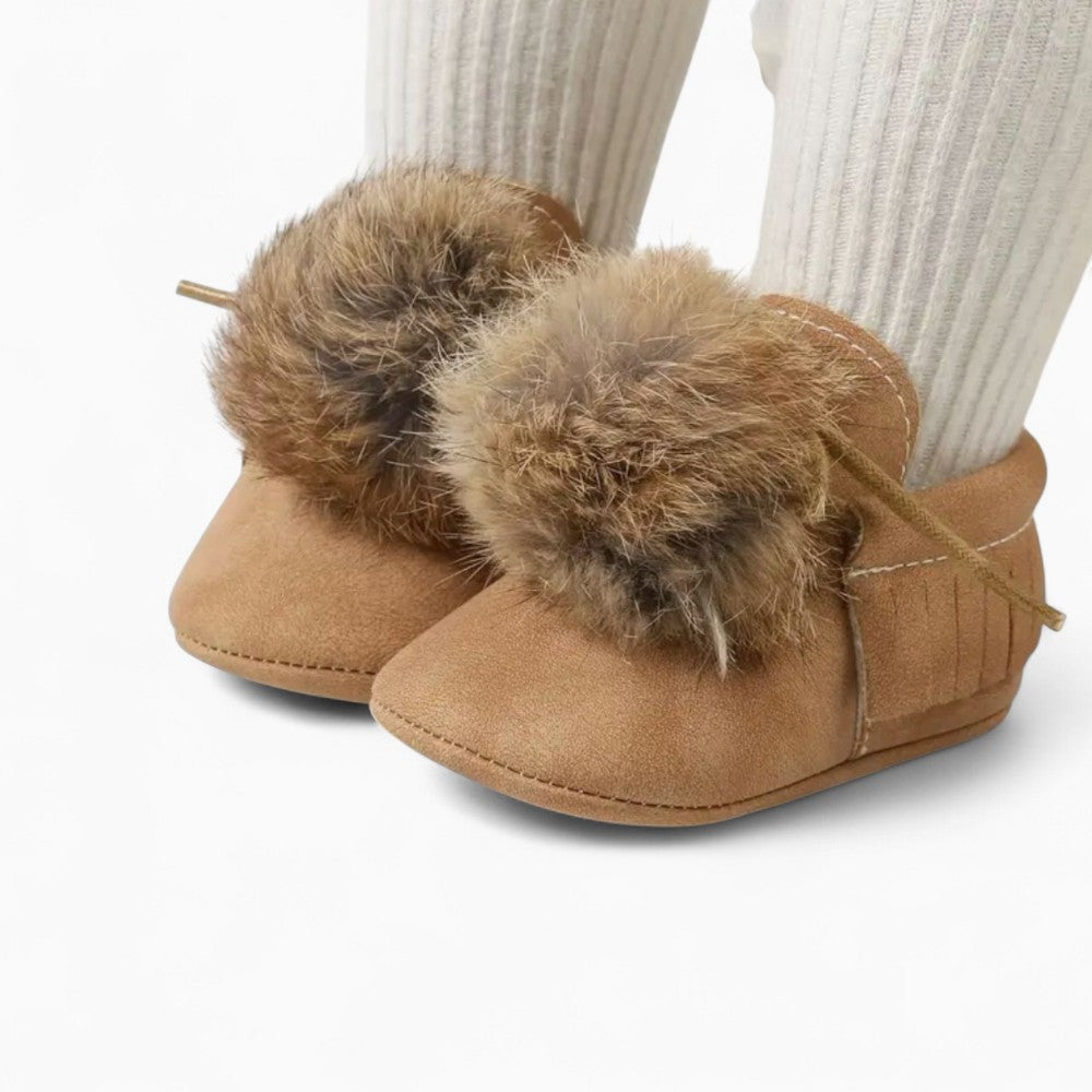 Bottines Mocassins Indiens En Cuir Et Fourrure Pour Bébé