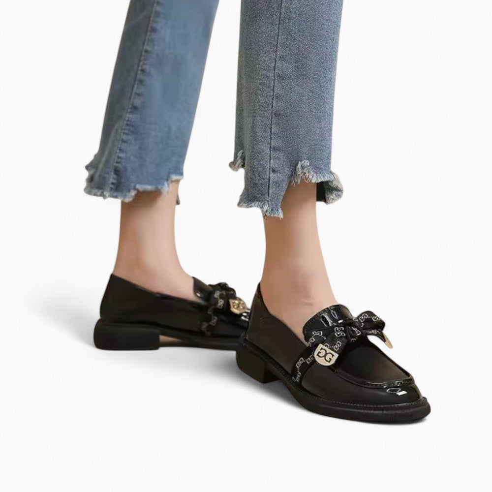Mocassins Plateforme Nœud Papillon Noir Pour Femmes