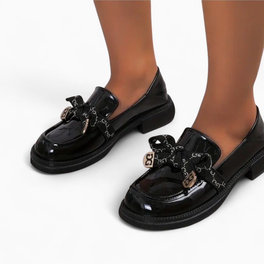 Mocassins Plateforme Nœud Papillon Noir Pour Femmes