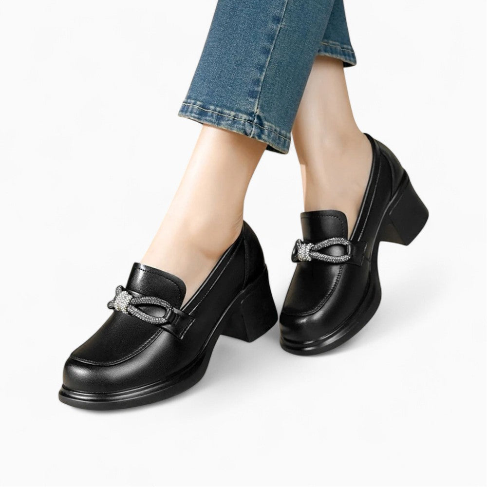 Mocassins Noirs Style Britannique Avec Nœud Papillon Pour Femmes