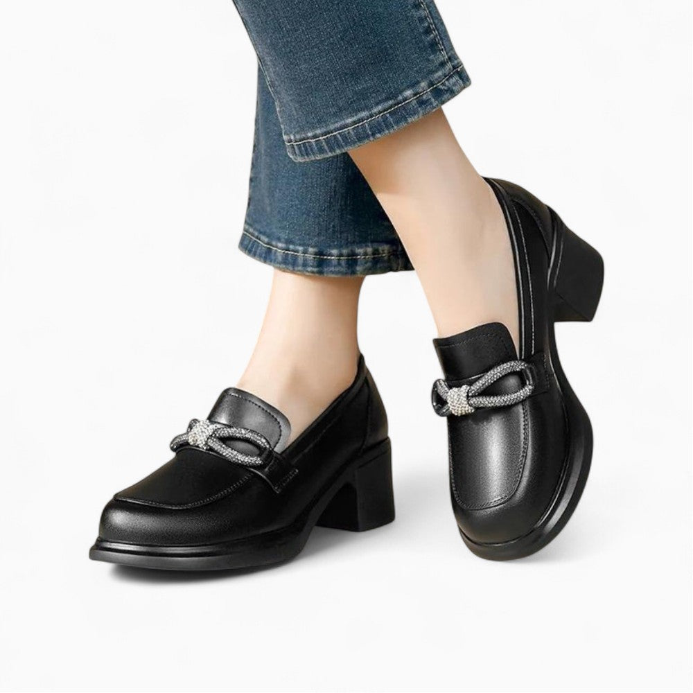 Mocassins Noirs Style Britannique Avec Nœud Papillon Pour Femmes
