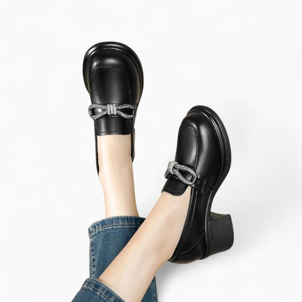 Mocassins Noirs Style Britannique Avec Nœud Papillon Pour Femmes