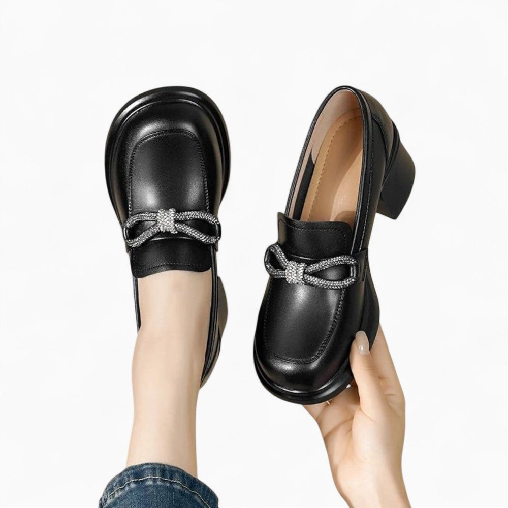 Mocassins Noirs Style Britannique Avec Nœud Papillon Pour Femmes