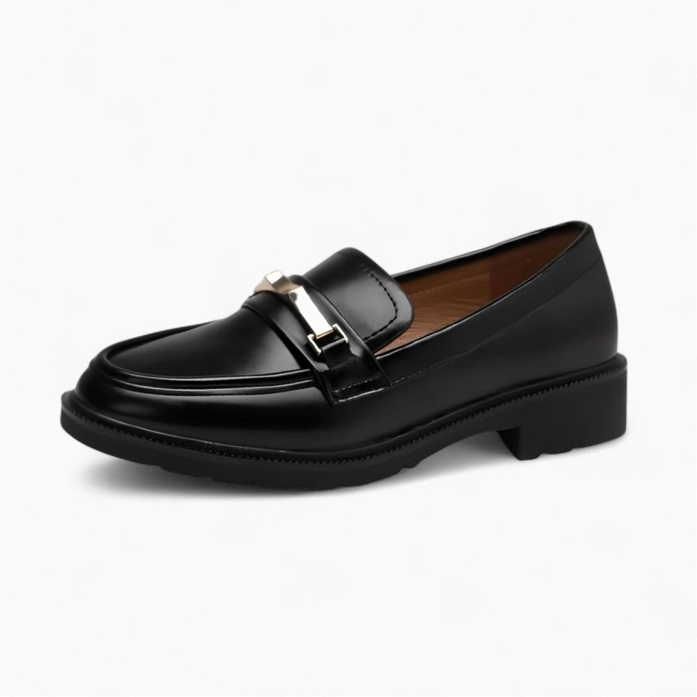 Mocassins Noirs Semelle Épaisse Femme En Cuir Synthétique