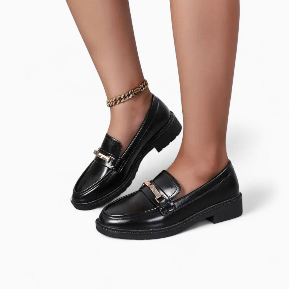 Mocassins Noirs Semelle Épaisse Femme En Cuir Synthétique