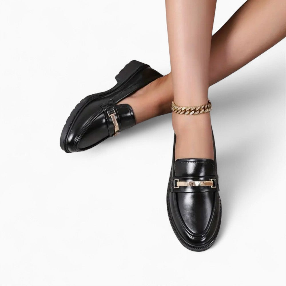 Mocassins Noirs Semelle Épaisse Femme En Cuir Synthétique